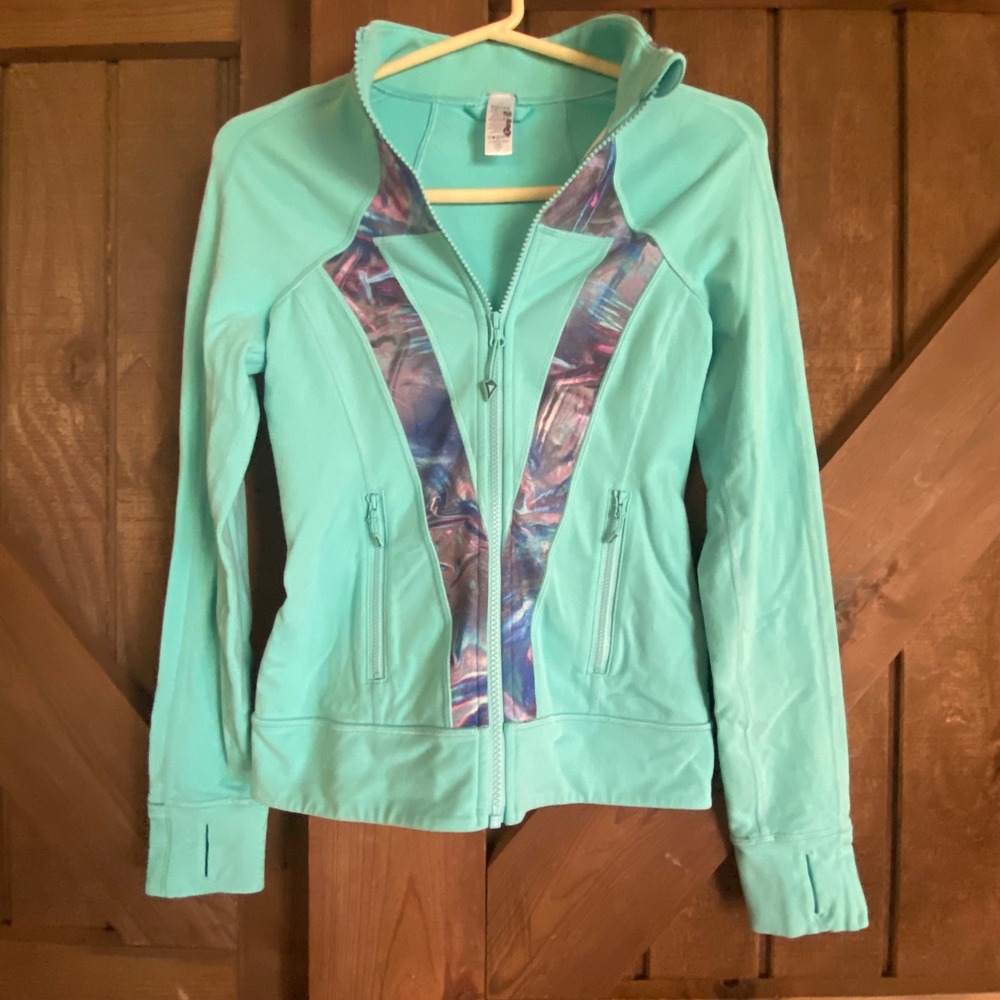 Ivivva Lululemon Full Zip Jacket Kids 12 Teal Pockets Thumbholes Dance Gymnastic